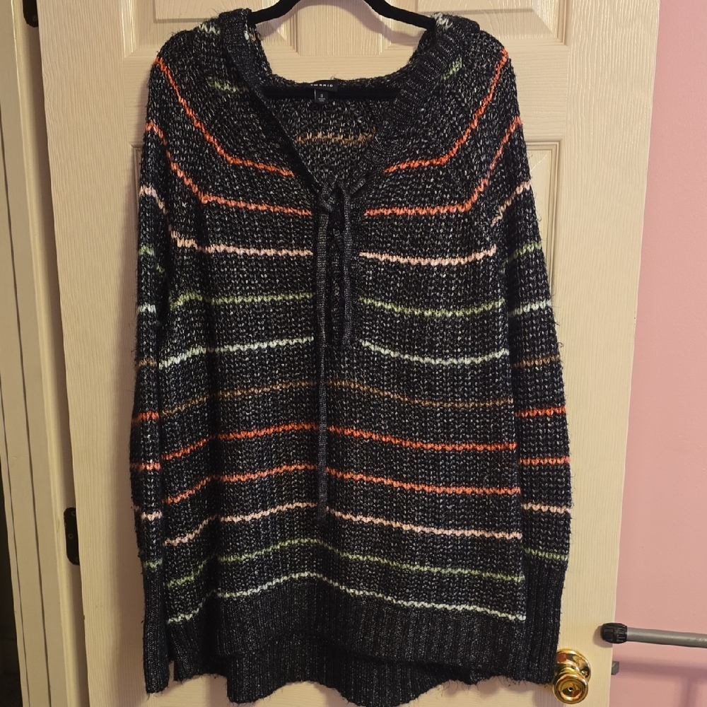 Torrid Black Multicolor Striped Cowl Neck Sweater
